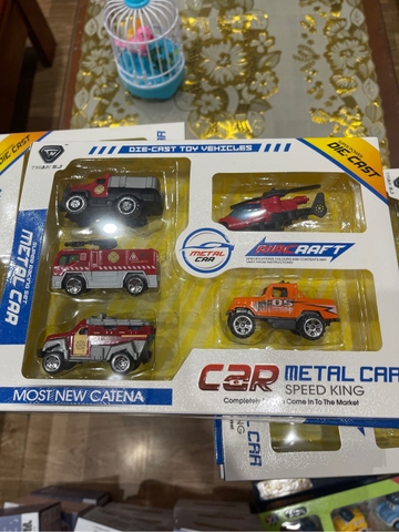 Xe Tải Chở 6 Xe Container Truck Set 6 Chiếc Mini Fire Truck Xe Kéo Hợp Kim Die Cast Truck Quán Tính Với Save Đồ Chơi
