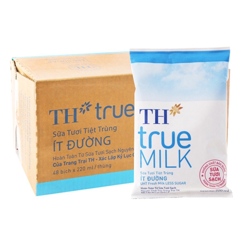 Bịch Sữa tươi tiệt trùng ít đường TH true MILK 220ml