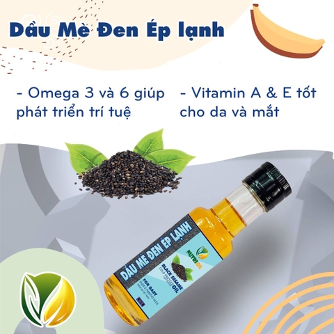 Dầu mè ăn dặm cho bé, dầu ép lạnh nguyên chất hạt mè đen Nutri Oil 100ml [Date mới nhất]