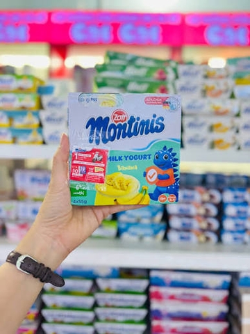 Sữa chua Montinis vị Chuối nhập Đức (vỉ - 55g x 4 hũ)