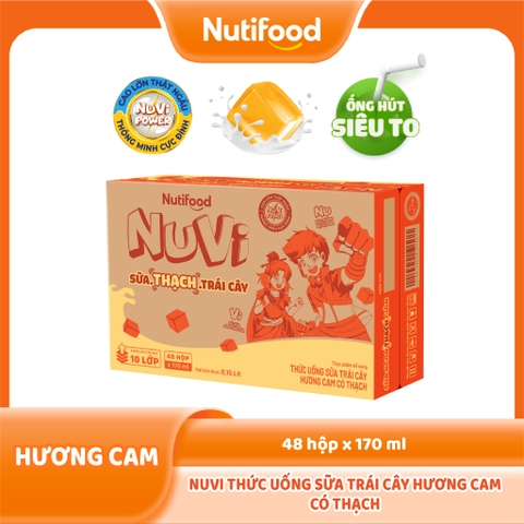NuVi Thức Uống Sữa Trái Cây Hương Cam Có Thạch Hộp 170 ml (>3 tuổi)