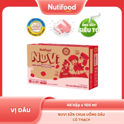 NuVi Sữa Chua Uống Dâu Có Thạch Hộp 100 ml