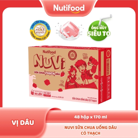 NuVi Sữa Chua Uống Dâu Có Thạch Hộp 170 ml