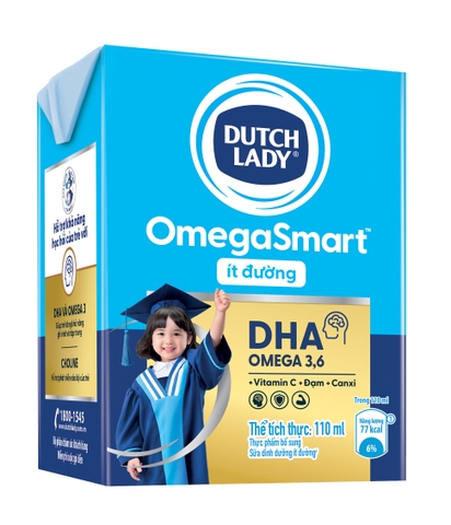 Lốc 4 hộp sữa tươi Dutch Lady OmegaSmart ít đường 110 ml (từ 1 tuổi)