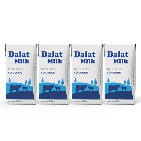 Sữa tươi tiệt trùng Dalat Milk có đường 110ml (lốc 4 hộp)