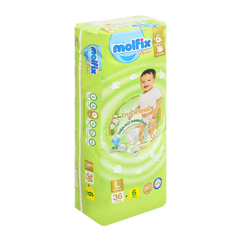 Tã quần Molfix thiên nhiên size L 36 + 6 miếng (9 - 13 kg)