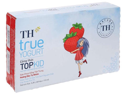 Sữa chua uống tiệt trùng hương dâu TH True Yogurt Top Kid 110ml (>2 tuổi)
