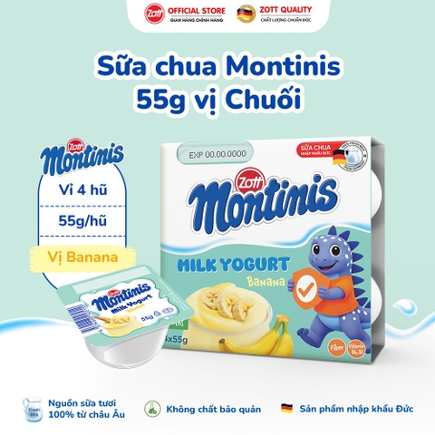 Sữa chua Montinis vị Chuối nhập Đức (vỉ - 55g x 4 hũ)
