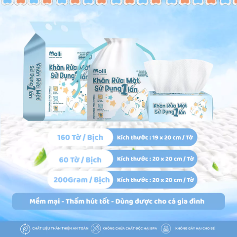 Khăn Rửa Mặt Sử Dụng 1 Lần ( 160 Tờ , Kích Thước : 20x20cm )
