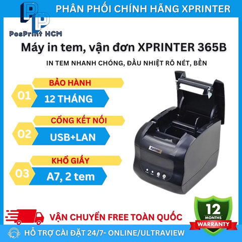Máy in tem nhãn Xprinter 365B USB+LAN khổ A7, 2 tem