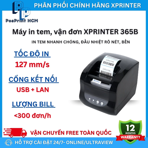 Máy in tem nhãn Xprinter 365B USB+LAN khổ A7, 2 tem