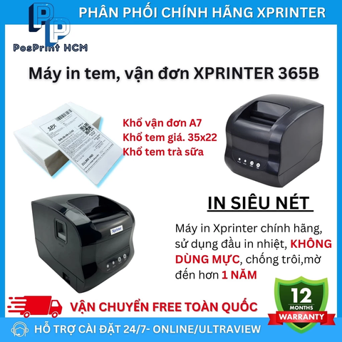 Máy in tem nhãn Xprinter 365B USB+LAN khổ A7, 2 tem