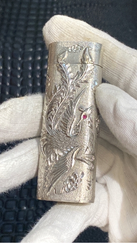 Cartier Paris bạc nguyên khối đính đá ruby