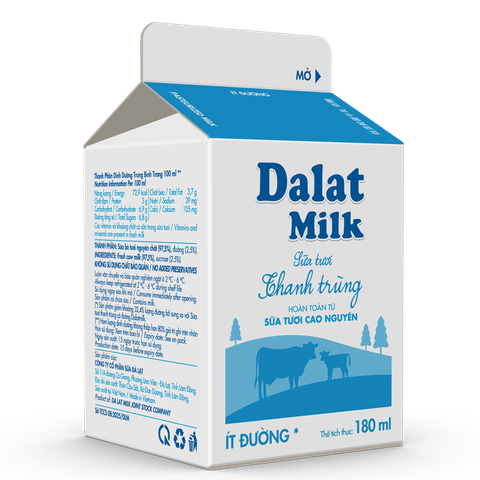 SỮA TƯƠI THANH TRÙNG DLM ÍT ÐƯỜNG 180ML