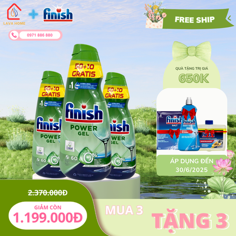 Combo Mua 3 Tặng 3: Mua Finish Power Gel 0% 900ml (Mua 3 Chai)+ Tặng 1 Chai Nước Làm Bóng Finish 400ml + 1 Chai Dung Dịch Vệ Sinh 250ml & 1 Muối Finish Slat 1Kg