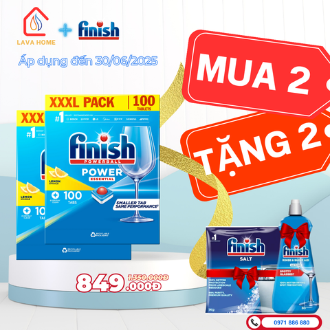 Combo Mua 2 Tặng 2: Mua Finish  Powerball Power Essential 100 Viên (Mua 2 Hộp)+ Tặng 1 Chai Nước Làm Bóng Finish 400ml & 1 Muối Finish Slat 1Kg