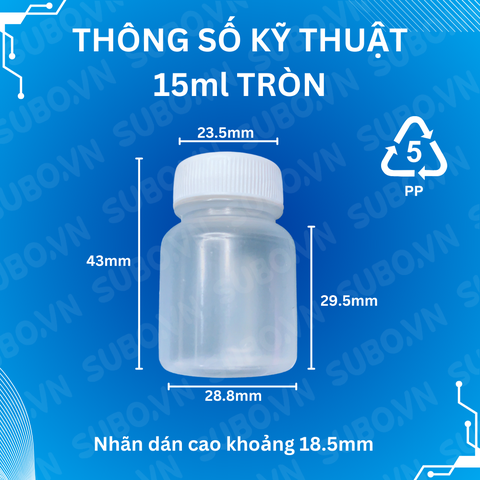 Hũ nhựa rỗng 15ml nhựa PP có nút chống tràn