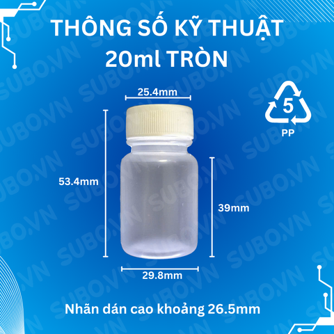 Hũ nhựa rỗng 20ml nhựa PP có nút chống tràn