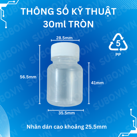 Hũ nhựa rỗng 30 PP có nút bịt chống tràn