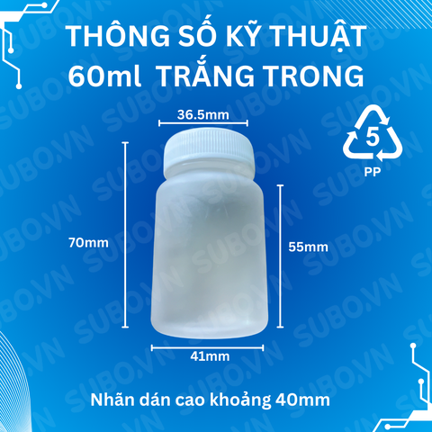 Hũ nhựa PP 60ml trong suốt có nút chống tràn
