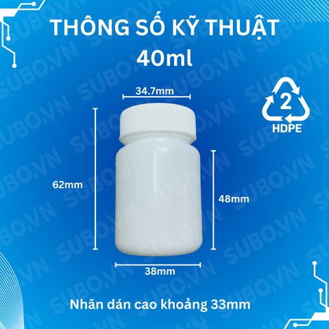 Hũ nhựa có nắp 40ml HDPE