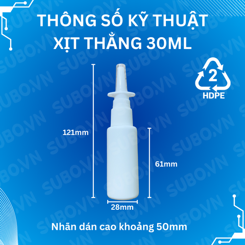 Chai xịt mũi phun sương nhựa HDPE đầu thẳng 30ml