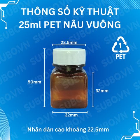 Hũ nhựa PET nâu 25ml thân vuông