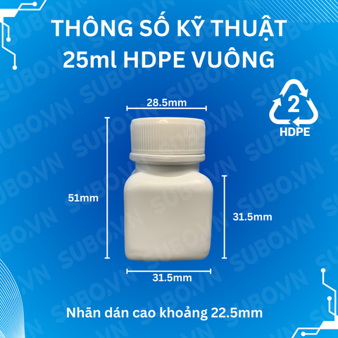 Hũ nhựa HDPE 25ml thân vuông