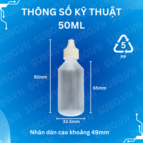 Hũ chiết dung dịch nhỏ giọt 50ml nhựa PP có nắp đầu nhọn