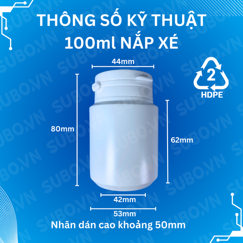 Hũ Nhựa 100ml HDPE Nắp Xé