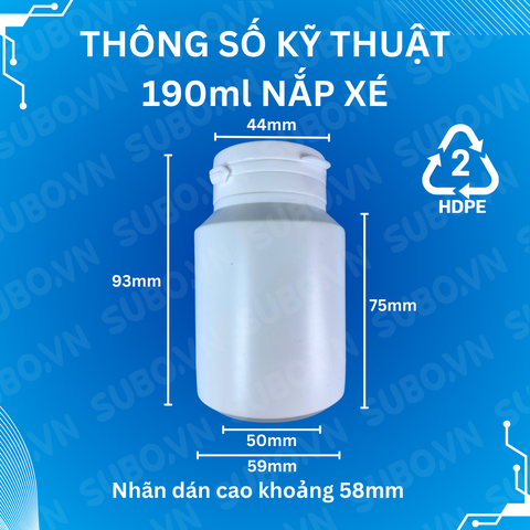 Hũ Nhựa 190ml HDPE Nắp Xé