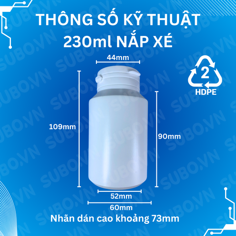 Hũ Nhựa 230ml HDPE Nắp Xé