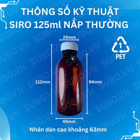 Lọ Nhựa SIRO 125ml Pet Nâu Có Nút