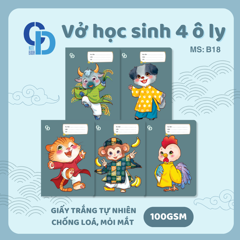 B18 - Vở 12 CG Xám 4 ô ly 48tr, ĐL 100gsm