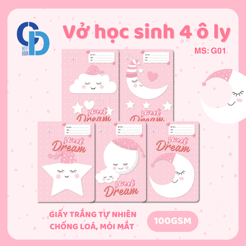 G01 - Vở Sweet Dream Hồng  4 ô ly 48tr, ĐL 100gsm