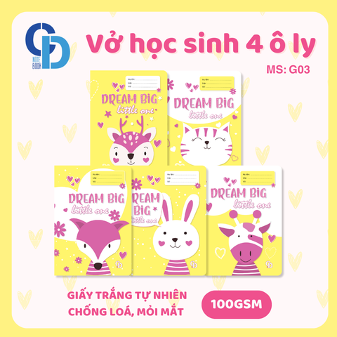 G03 - Vở Dream Big Vàng 4 ô ly 48tr, ĐL 100gsm