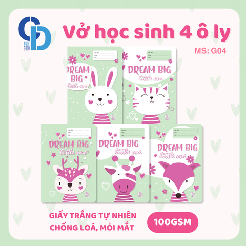G04 - Vở Dream Big Cốm 4 ô ly 48tr, ĐL 100gsm