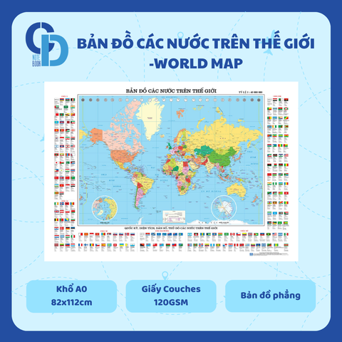 Bản đồ các nước trên thế giới - Phẳng, Khổ A0, Giấy Couches