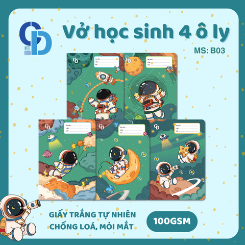 B03 - Vở Space Exploration Xanh lá 4 ô ly 48tr, ĐL 100gsm