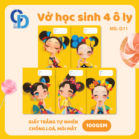 G11 - Vở Color Girl Vàng 4 ô ly 48tr, ĐL 100gsm
