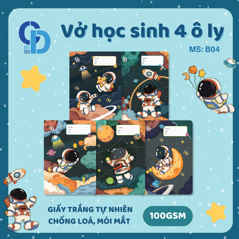 B04 - Vở Space Exploration Xanh đen 4 ô ly 48tr, ĐL 100gsm