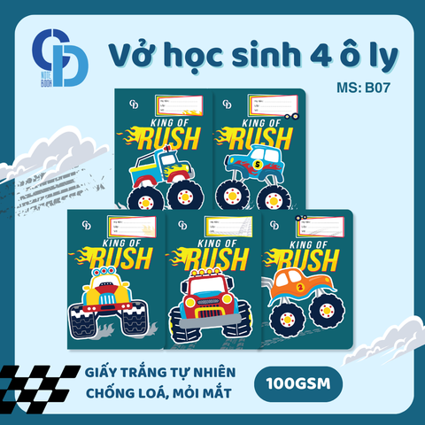 B07 - Vở Racer Xanh lục 4 ô ly 48tr, ĐL 100gsm