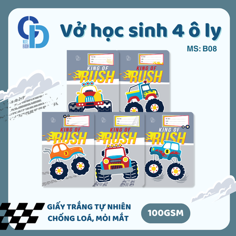 B08 - Vở Racer Ghi 4 ô ly 48tr, ĐL 100gsm