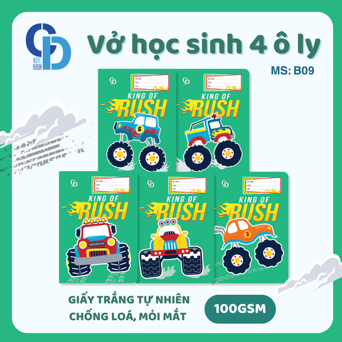 B09 - Vở Racer Xanh lá 4 ô ly 48tr, ĐL 100gsm