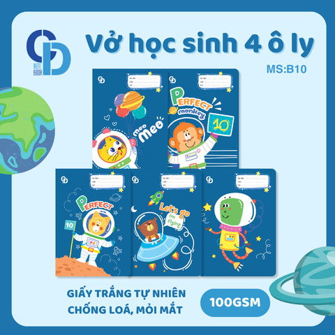 B10 - Vở Space Animal 4 ô ly 48tr, ĐL 100gsm
