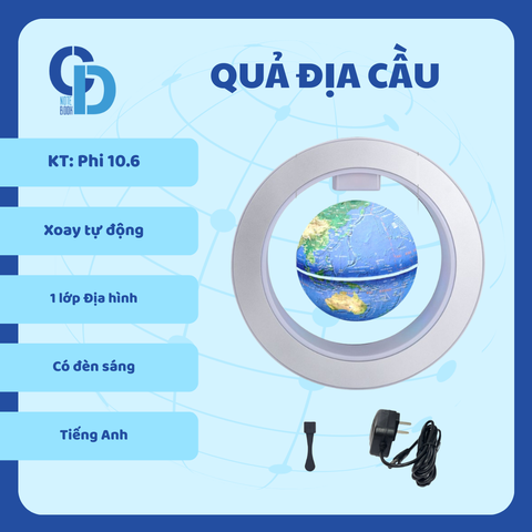 Quả địa cầu Địa hình - KT Phi 10.6, Từ trường lơ lửng (Có đèn sáng), Tiếng Anh