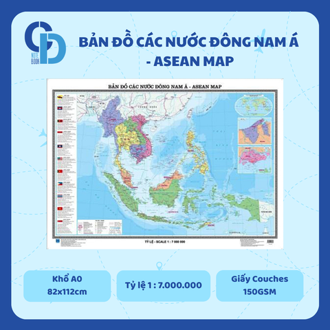Bản đồ các nước Đông Nam Á - Tiếng Việt, Khổ A0, Giấy Couches 150GSM, Tỷ lệ 1:7000000