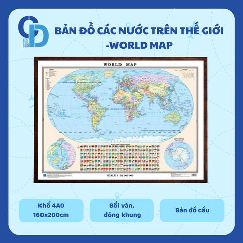 Bản đồ các nước trên thế giới - Cầu, Khổ 4A0, Bồi ván, đóng khung