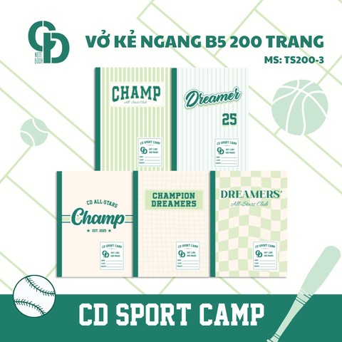 TS200-3 - Vở kẻ ngang chấm CD Sport, B5, Xanh lá, 200tr, ĐL: 70