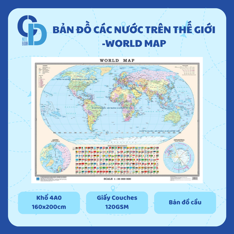 Bản đồ các nước trên thế giới - Cầu, Khổ 4A0, Giấy Couches 120GSM